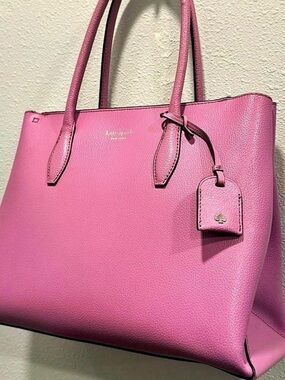 Kate Spade Pink Pebbled Leather Tote Bag Large Structured Satchel